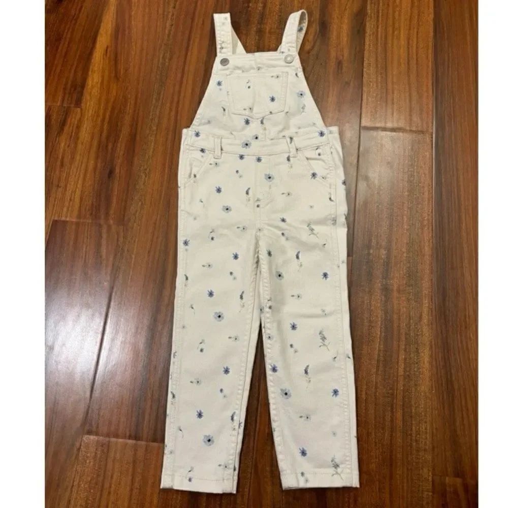 Old Navy Cream blue floral overalls